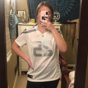 White and Silver Sherman Seahawks Jersey
